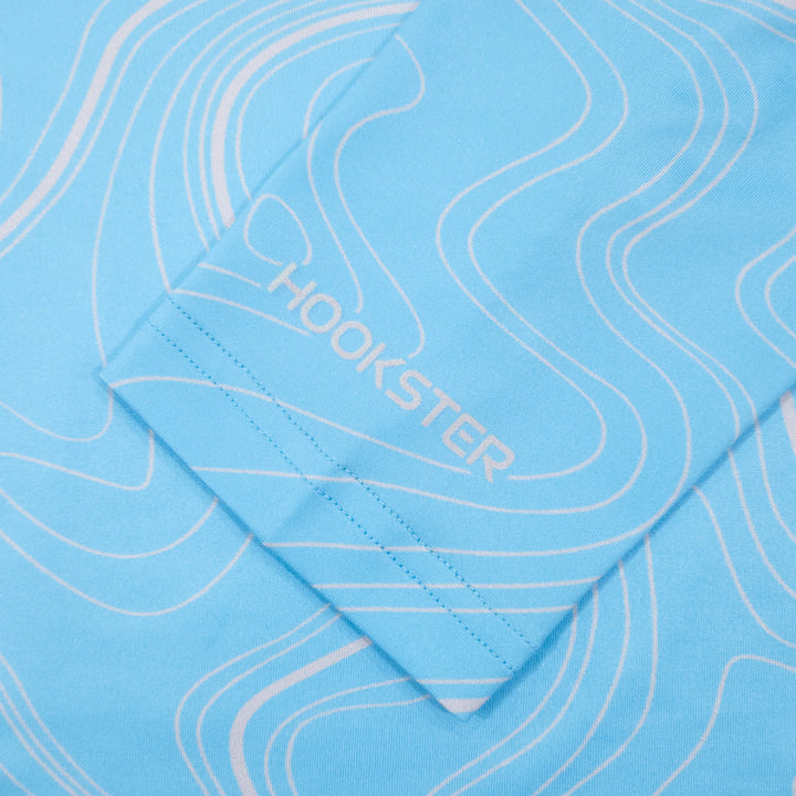 HOOKSTER logo on the sleeve cuff of the Depth Lines UPF 50+ UV hoodie