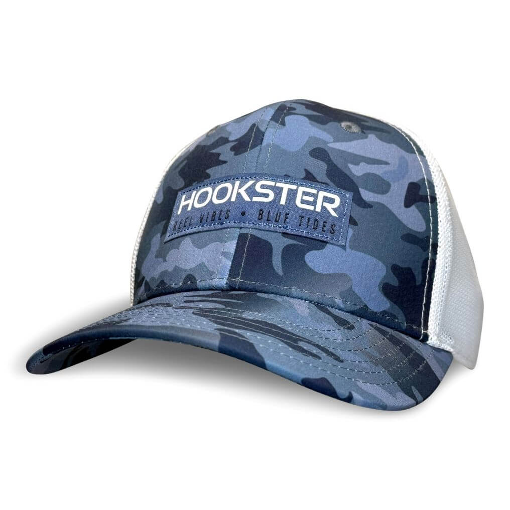 Statement Trucker Hat in Blue Camo