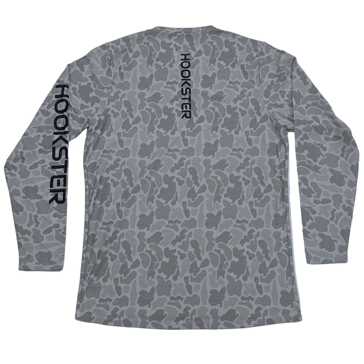 Camo long sleeve uv hoodie shirt with Hookster logo