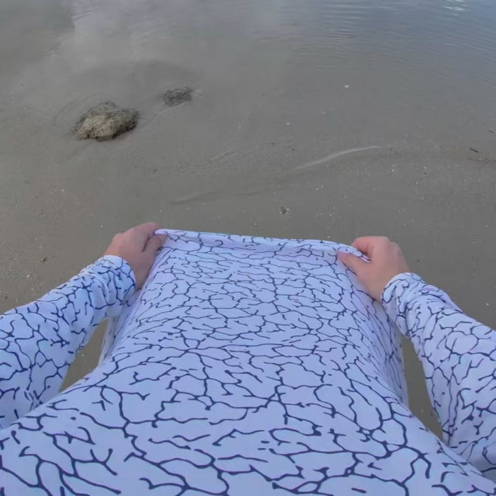 Point-of-view video of the HOOKSTER Tide Trace UPF 50+ UV hoodie being worn