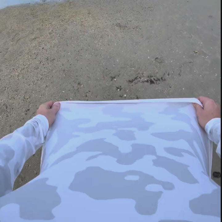 Video of the HOOKSTER Shadow Camo UPF 50+ UV hoodie being worn, clip 1