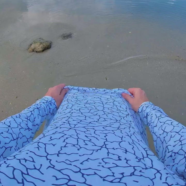 Point-of-view video of the HOOKSTER Tide Trace UPF 50+ UV hoodie being worn