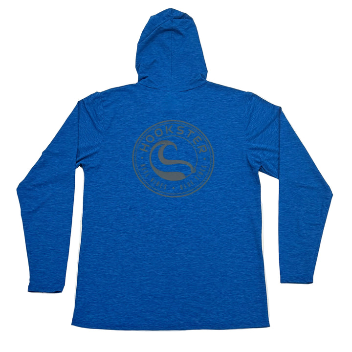 Blue uv hoodie with a logo on the chest back 